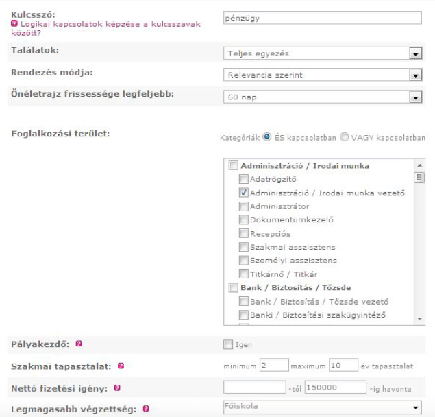 Munkáltatói kereső oldal